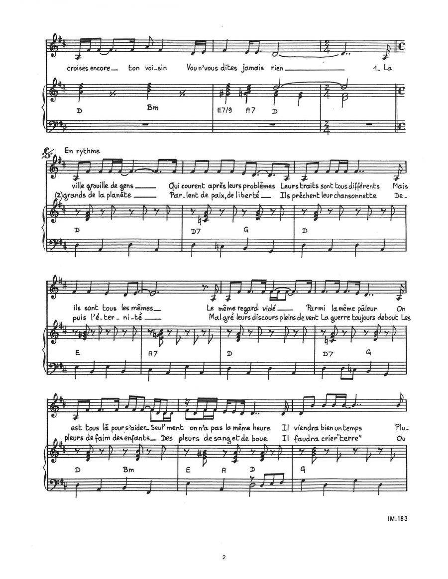 Chanson D'espoir Piano, Vocal scores gallery preview page 2