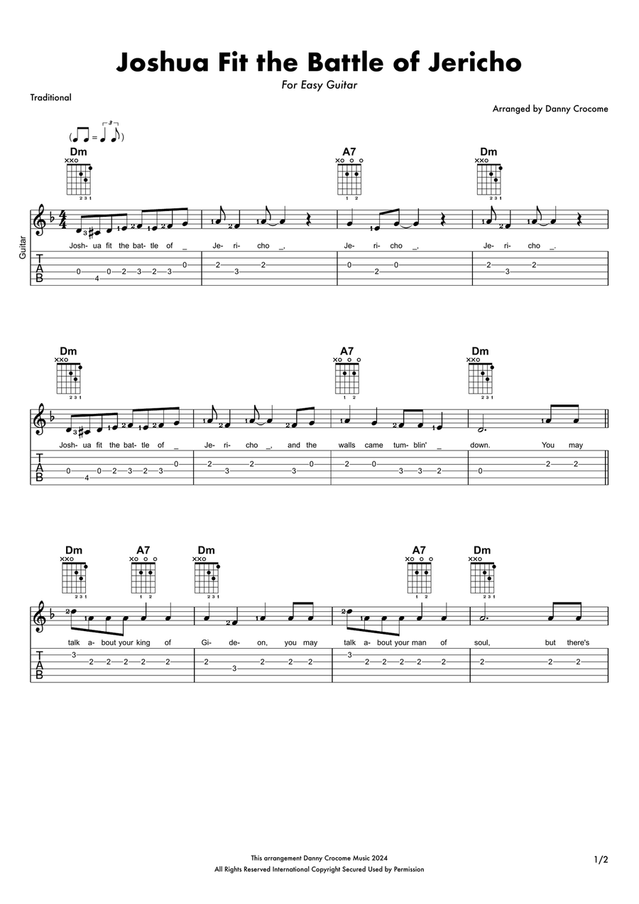 Joshua Fit the Battle of Jericho (for Easy Guitar) Acoustic Guitar scores gallery preview page 1
