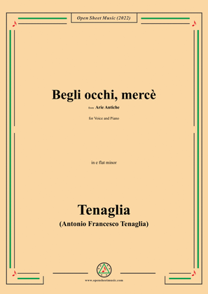 Book cover for Tenaglia-Begli occhi,mercè,from Arie Antiche(Anthology of Italian Song),in e flat minor,for Voice an