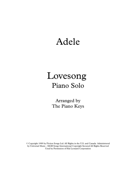 Lovesong (Adele) Piano Solo