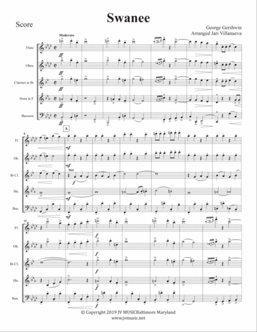 Swanee For Woodwind Quintet Woodwind Quintet scores gallery preview page 3