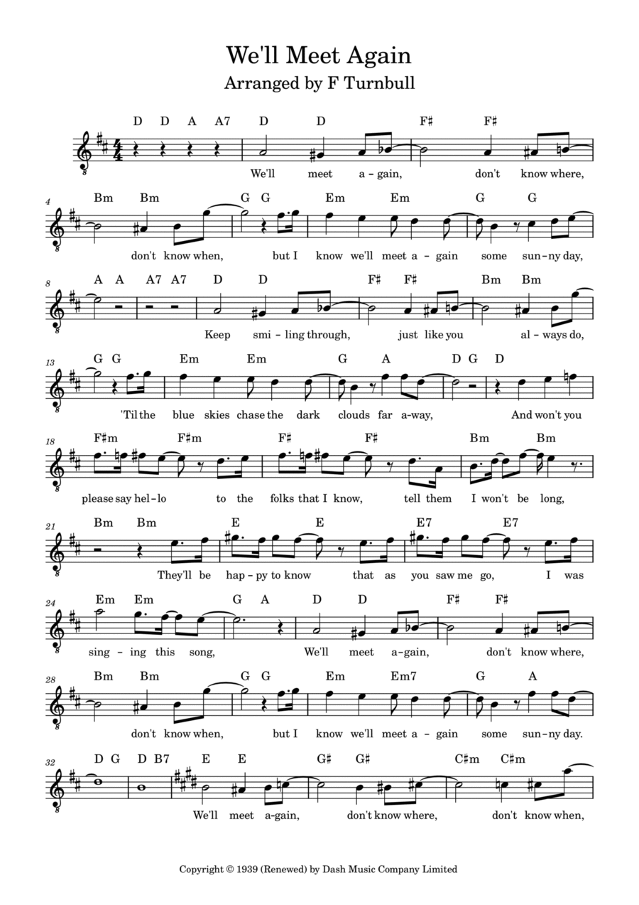 We'll Meet Again Piano, Vocal, Guitar scores gallery preview page 1