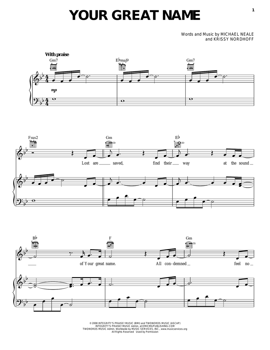 Your Great Name Your Great Name Piano, Vocal, Guitar scores gallery preview page 1
