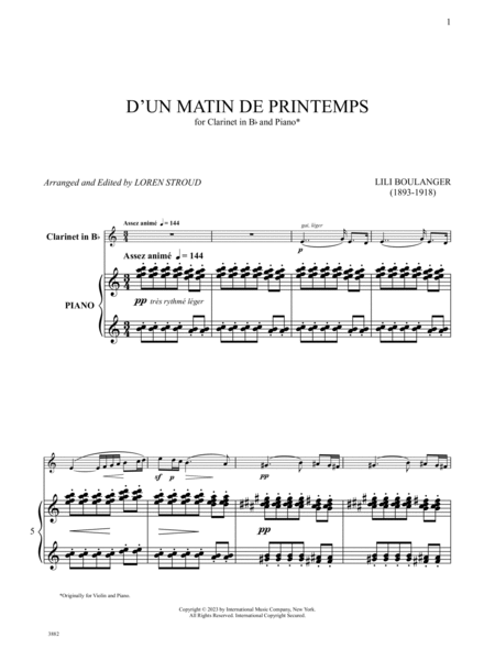 D'un matin de printemps, for Clarinet in B flat and Piano