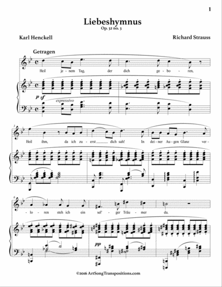 STRAUSS: Liebeshymnus, Op. 32 no. 3 (transposed to B-flat major) Voice scores gallery preview page 2