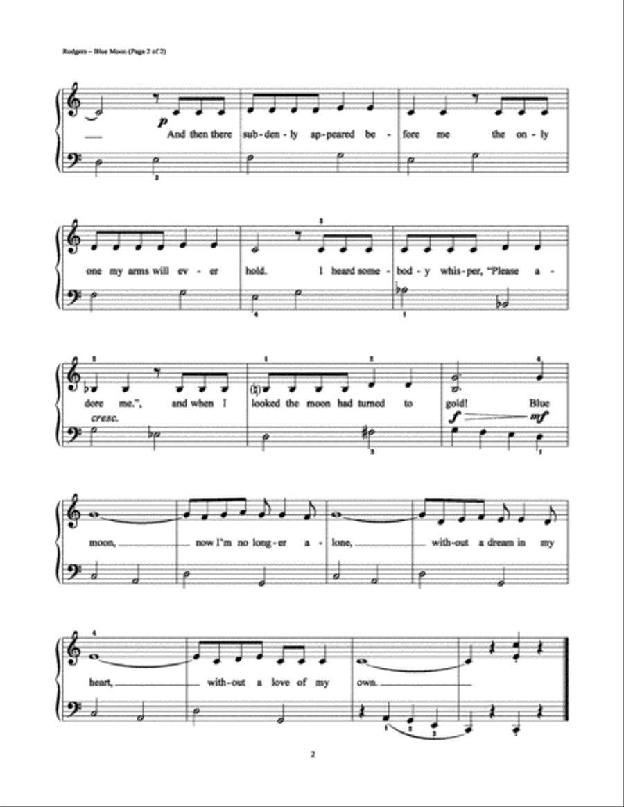 Blue Moon Blue Moon Easy Piano scores gallery preview page 2