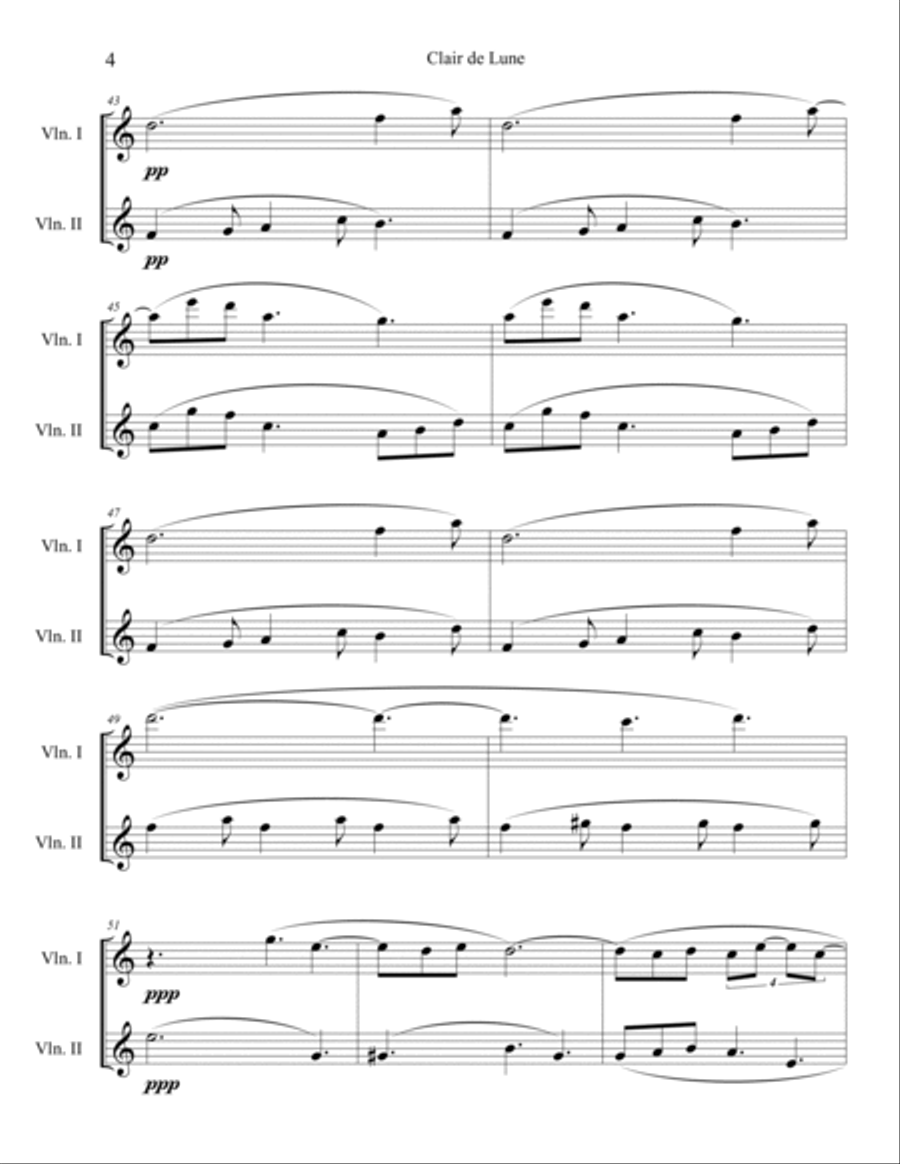 Clair de Lune (Violin Duet) String Duet scores gallery preview page 4