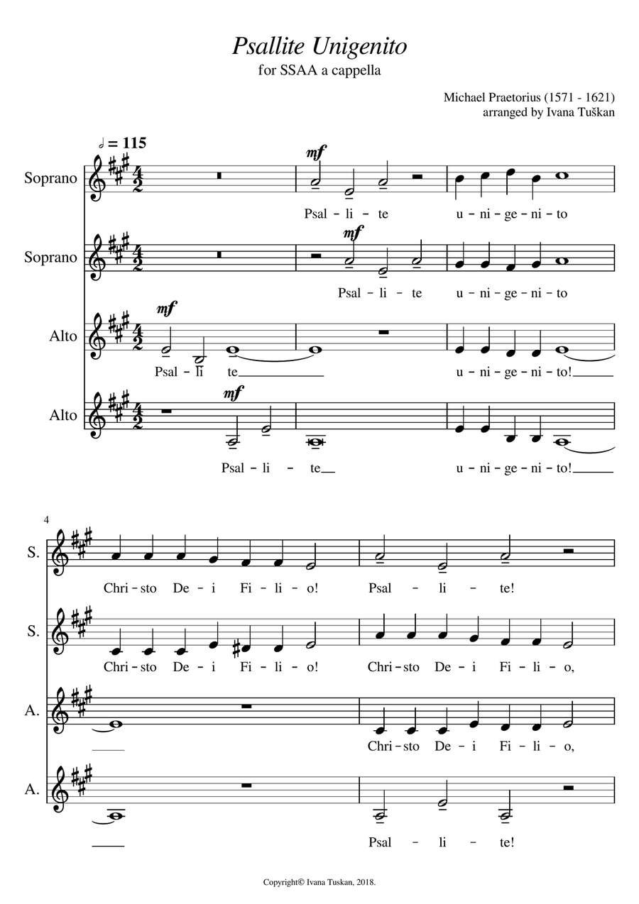 Psallite unigenito, SSAA a cappella SSAA scores gallery preview page 1