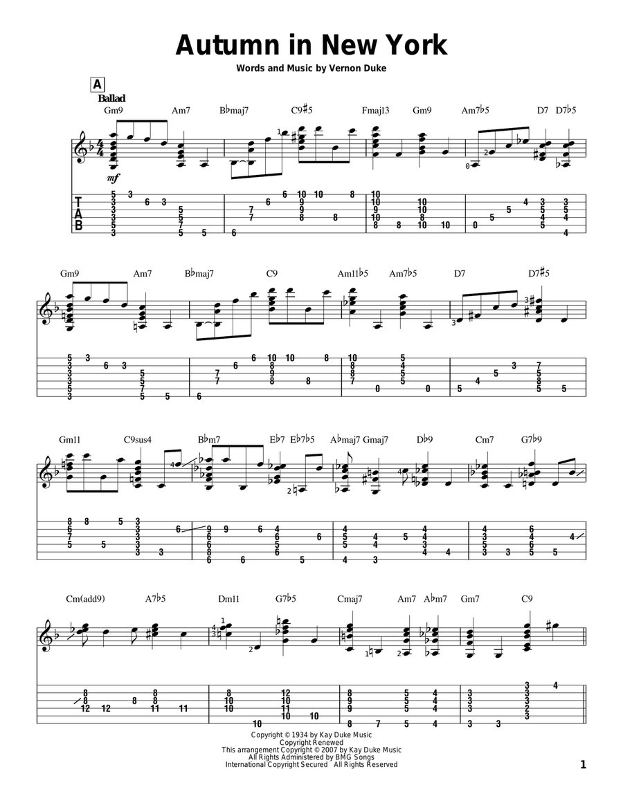 Autumn In New York Autumn In New York Electric Guitar scores gallery preview page 1