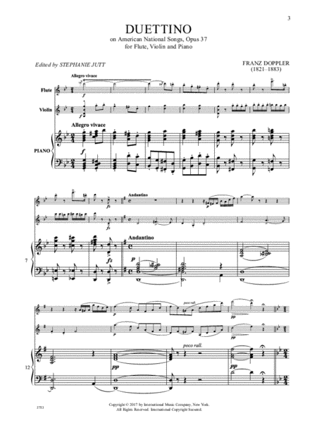 Duettino On American National Songs, Opus 37, For Flute, Violin, And Piano