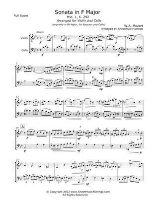 Book cover for Mozart, W. - Sonata No. 5 (Mvt. 1) for Violin and Cello
