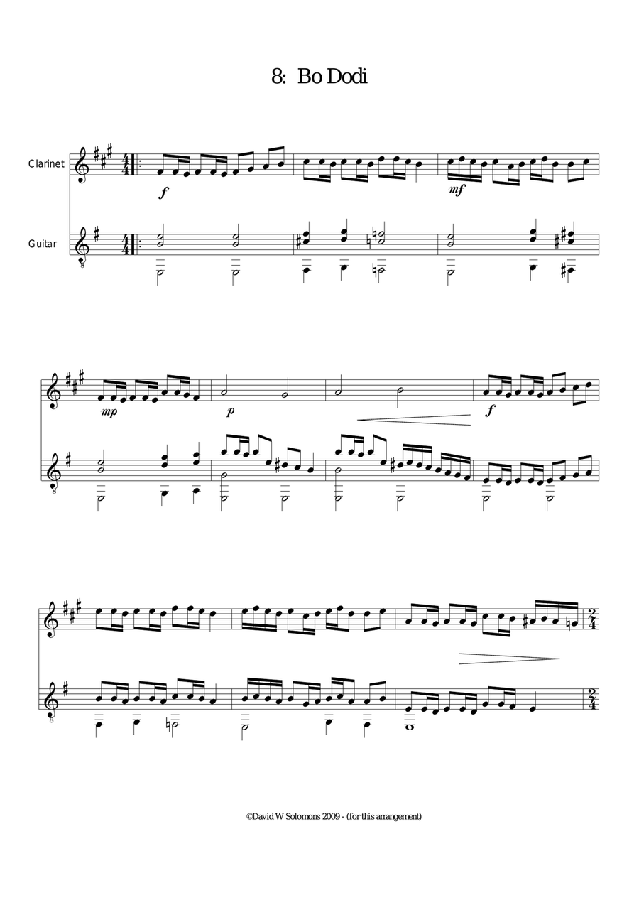 Bo dodi (Come, my belovèd) for clarinet and guitar Clarinet scores gallery preview page 1