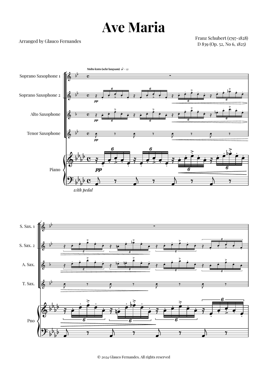 Ave Maria - Franz Schubert Saxophone Quartet scores gallery preview page 1