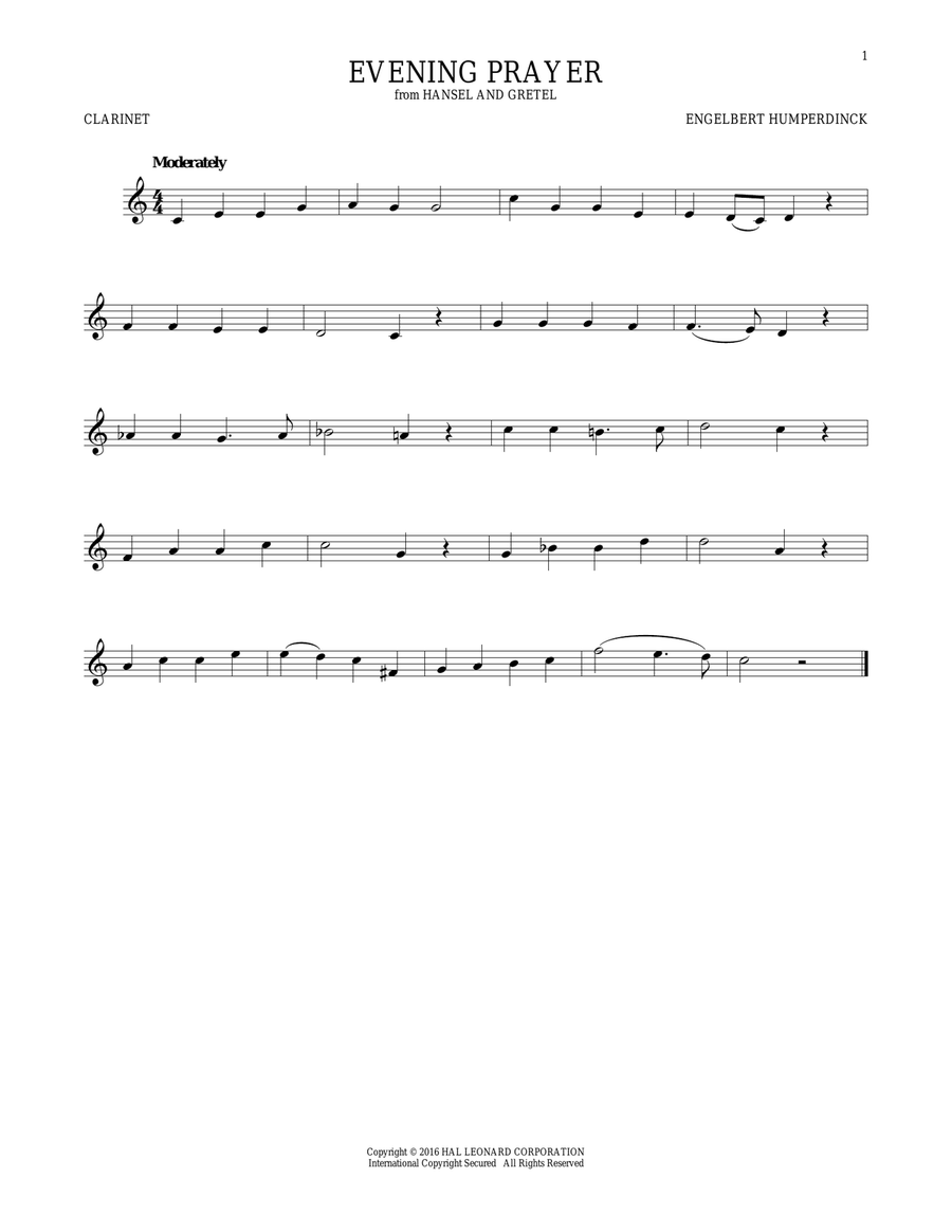 Evening Prayer Clarinet Solo scores gallery preview page 1
