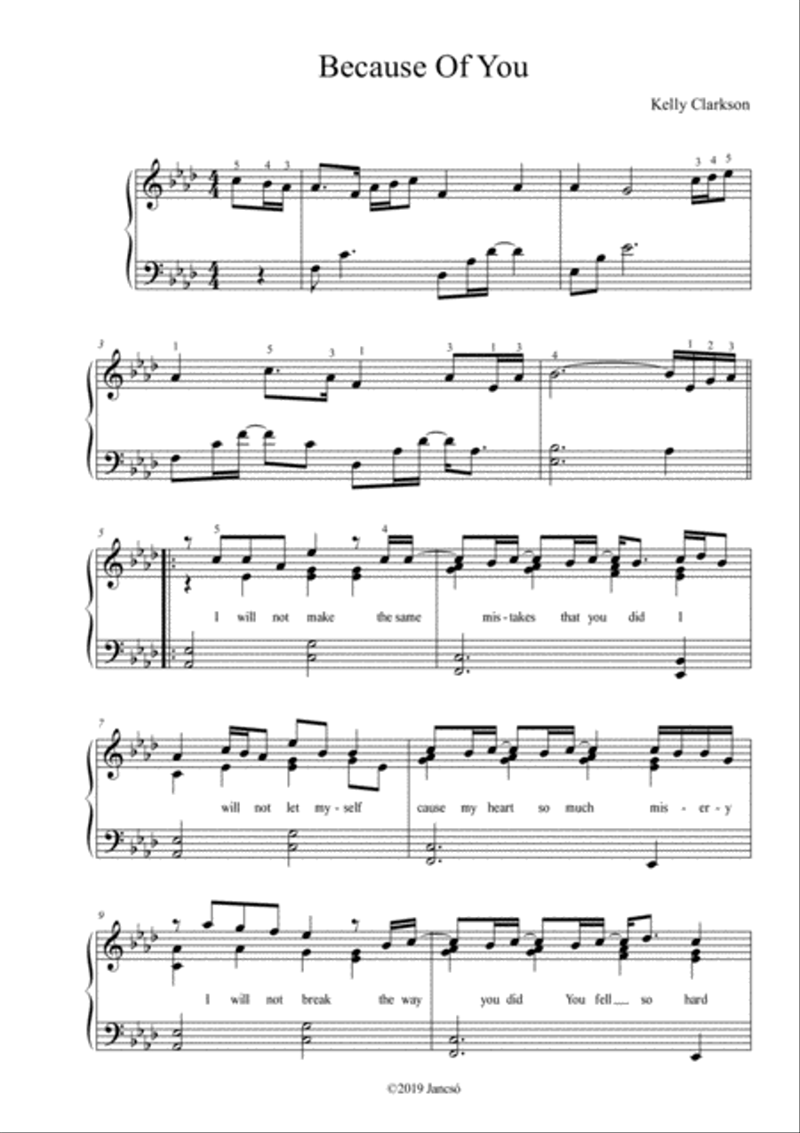 Because Of You Because Of You Piano Solo scores gallery preview page 1