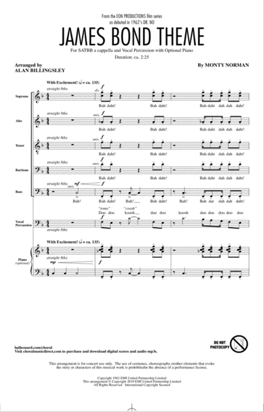 James Bond Theme (arr. Alan Billingsley) 4-Part scores gallery preview page 1