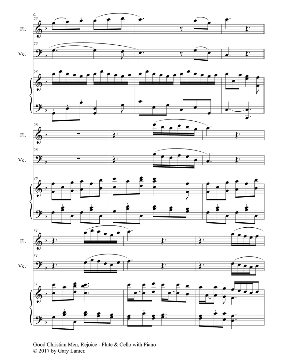 GOOD CHRISTIAN MEN, REJOICE (Flute, Cello with Piano & Score/Part) Flute scores gallery preview page 5