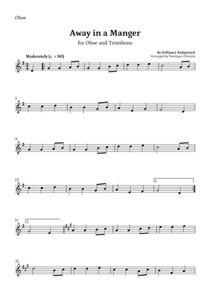 Away in a Manger (Oboe and Trombone) - Beginner Level image number null