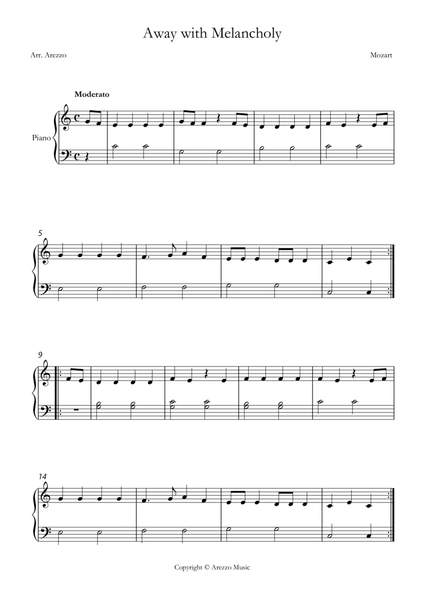Mozart away with melancholy easy piano sheet music image number null