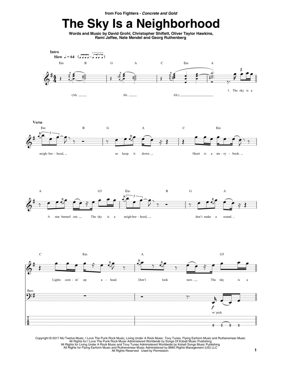 The Sky Is A Neighborhood Guitar Tablature scores gallery preview page 1