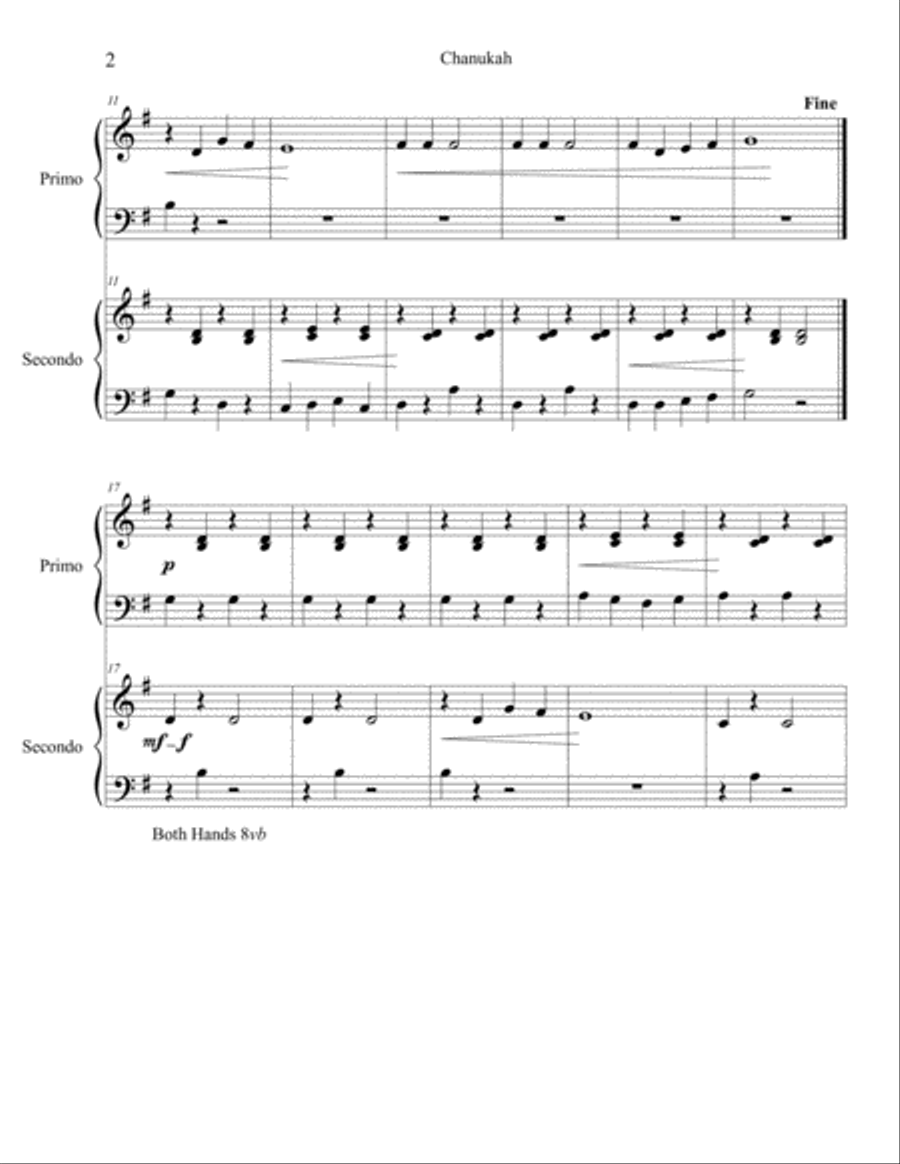 Chanukah Piano Duet Easy Piano scores gallery preview page 2