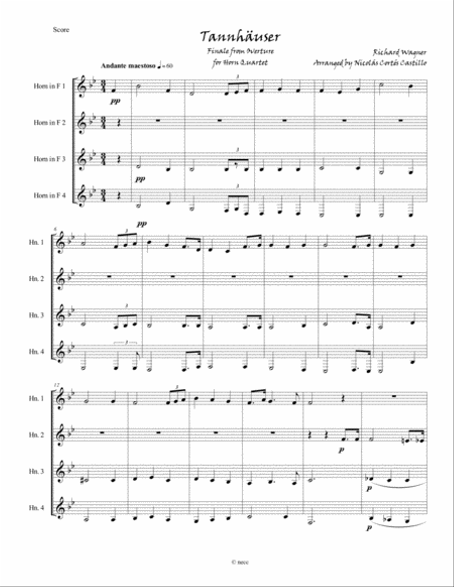 Richard Wagner - Tannhäuser (Pilgrim's Chorus) for Horn Quartet French Horn Quartet scores gallery preview page 2