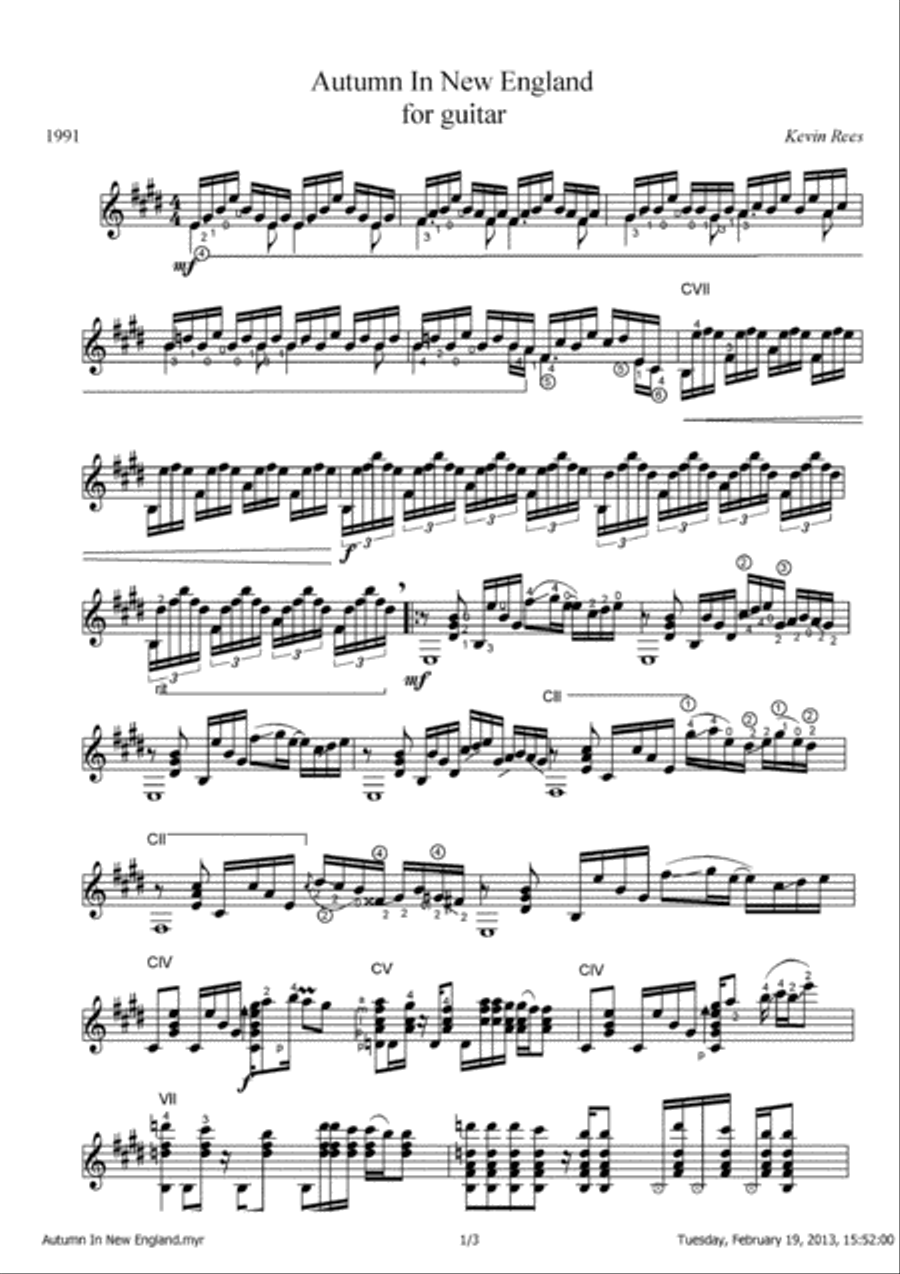 Autumn In New England Classical Guitar scores gallery preview page 1