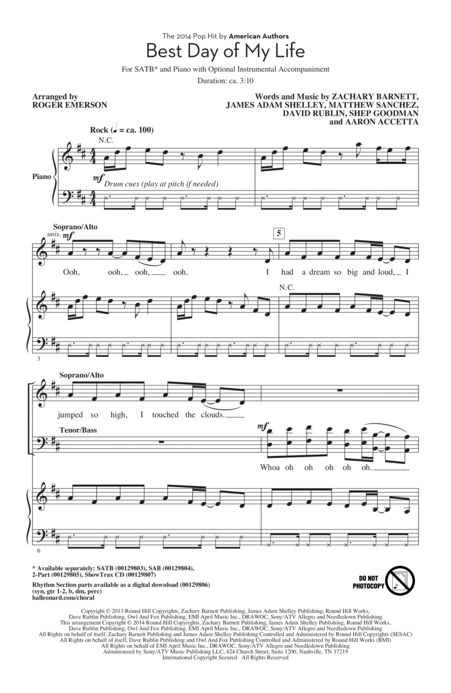 Best Day Of My Life 4-Part scores gallery preview page 1