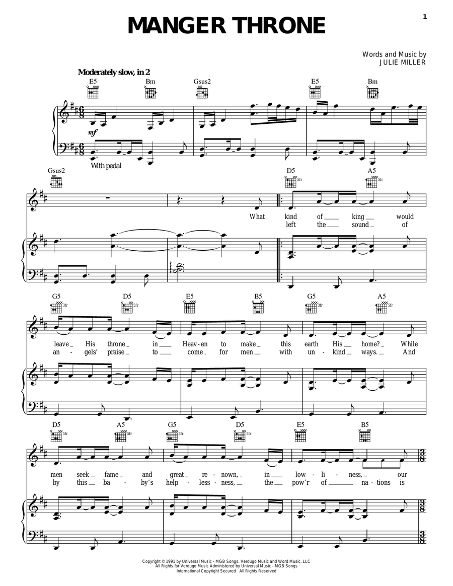 Manger Throne Piano, Vocal, Guitar scores gallery preview page 1