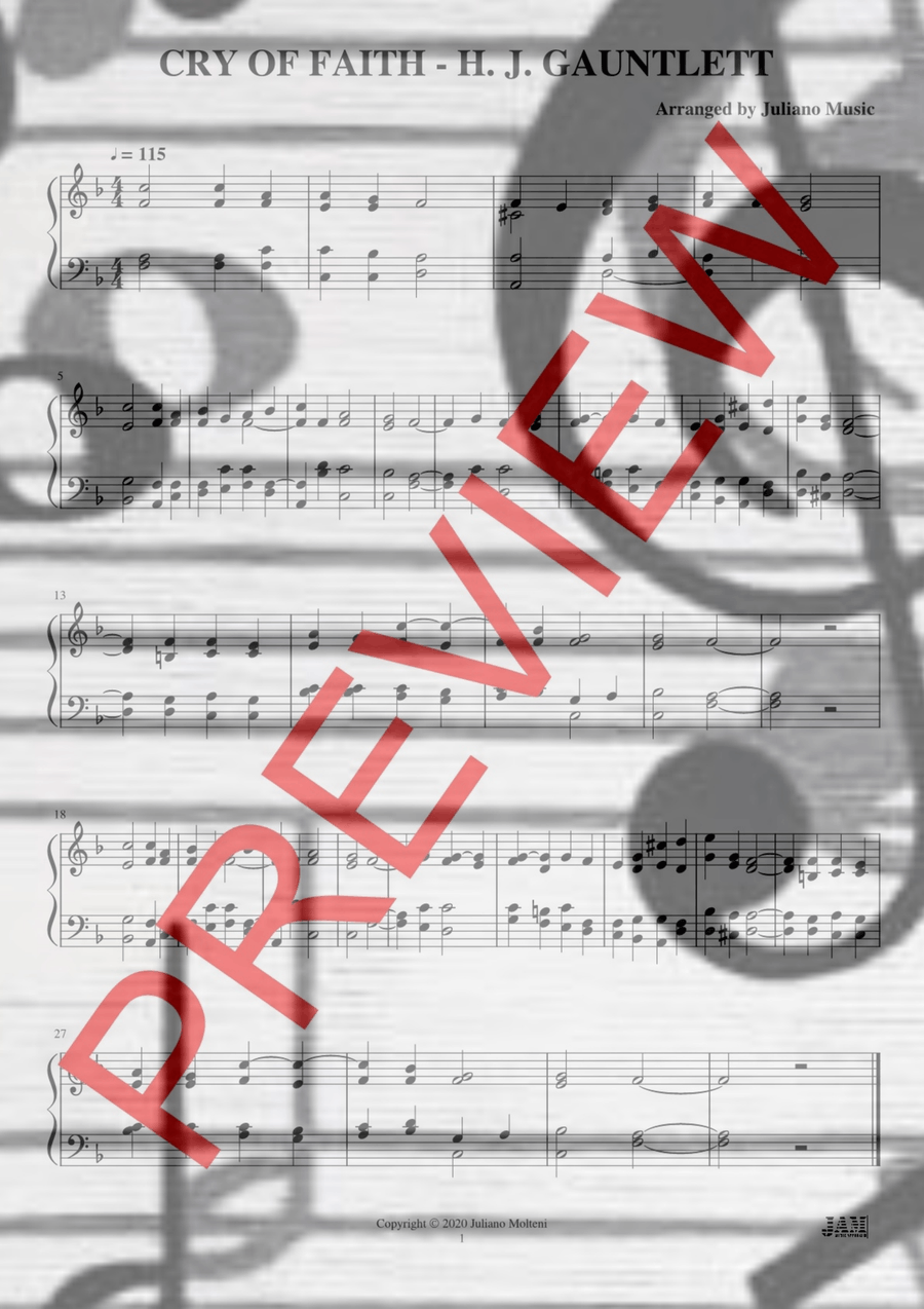 CRY OF FAITH - H. J. GAUNTLETT (HYMN - EASY ORGAN) Organ Solo scores gallery preview page 2