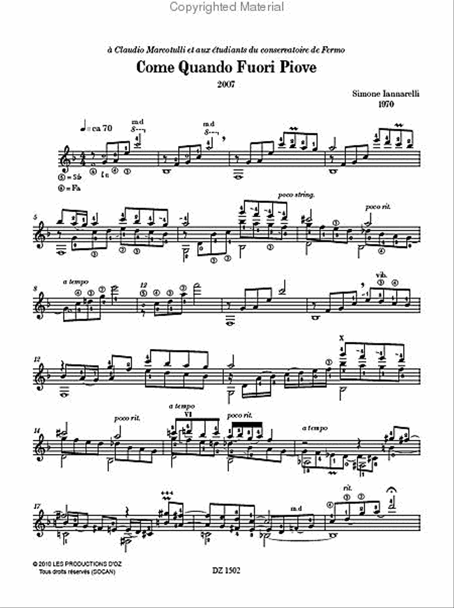 Come Quando Fuori Piove Classical Guitar scores gallery preview page 2
