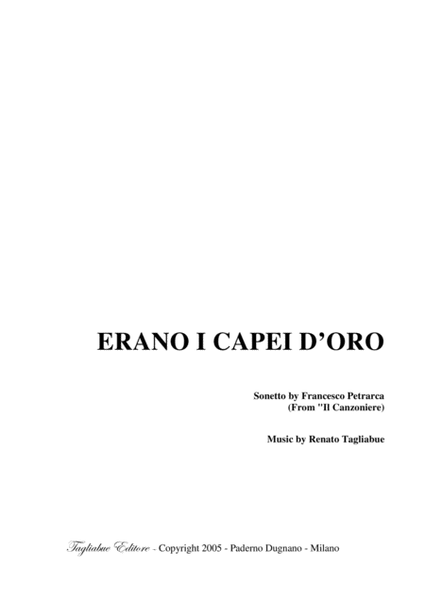 ERANO I CAPEI D'ORO - Sonetto by Francesco Petrarca - For SATB Choir image number null
