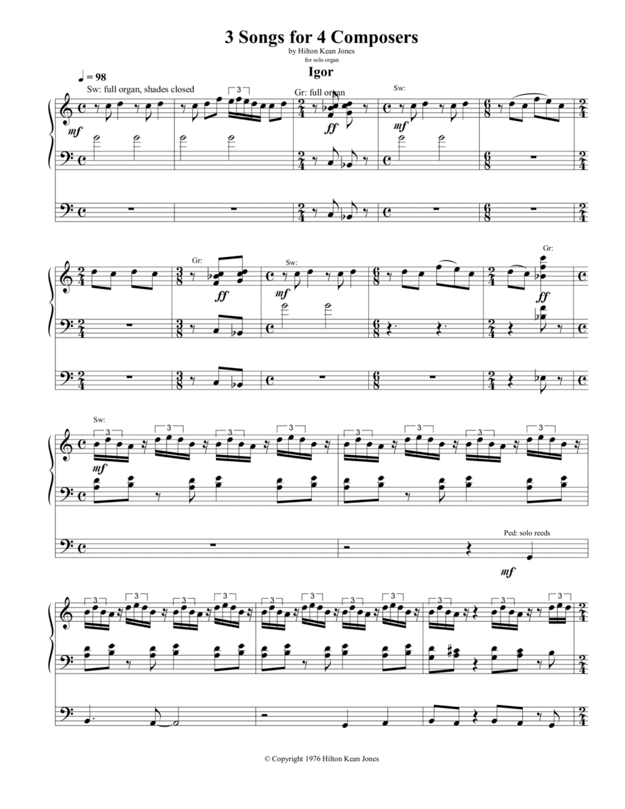 3 Songs for 4 Composers Organ Solo scores gallery preview page 1