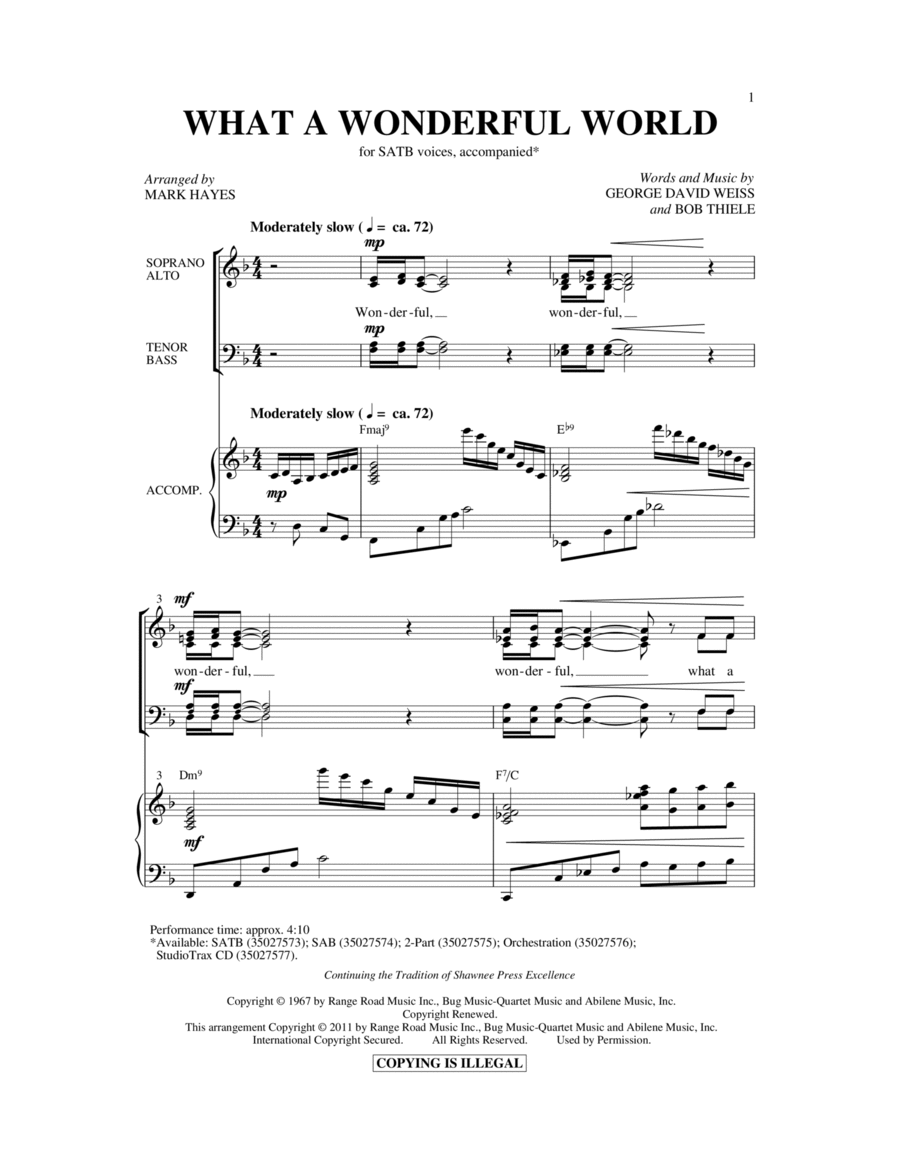 What A Wonderful World 4-Part scores gallery preview page 1