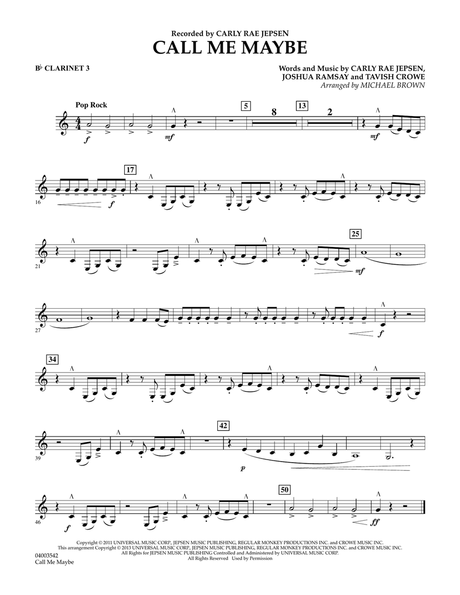 Call Me Maybe - Bb Clarinet 3 Concert Band scores gallery preview page 1