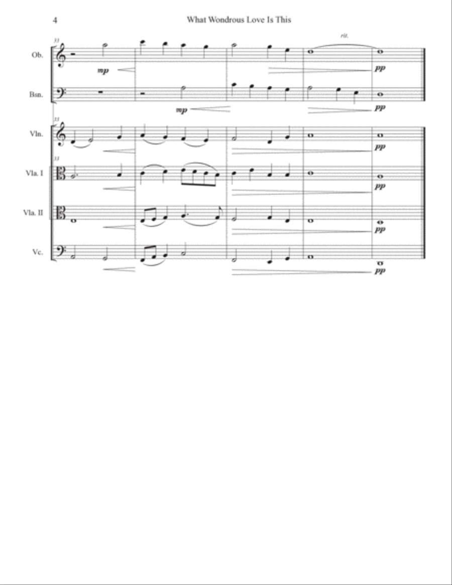 Wondrous Love (string quartet, oboe, and bassoon) Small Ensemble scores gallery preview page 4
