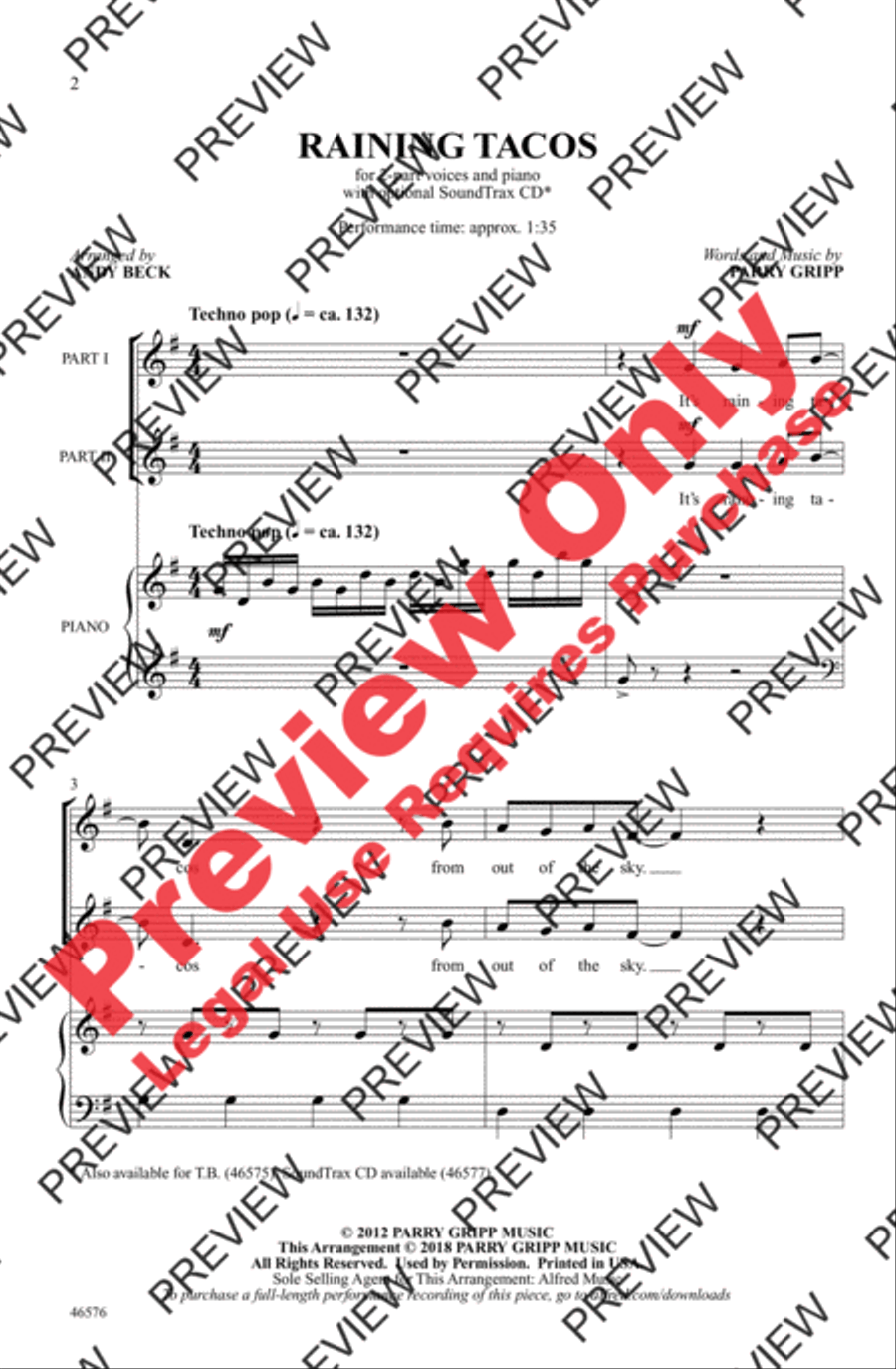 Raining Tacos 2-Part scores gallery preview page 2