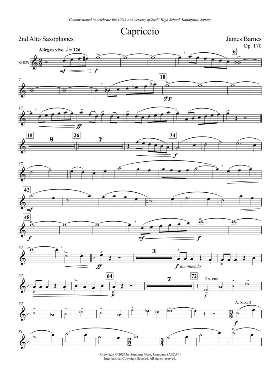 Capriccio, Op. 170 - Alto Saxophone 2 Concert Band scores gallery preview page 1