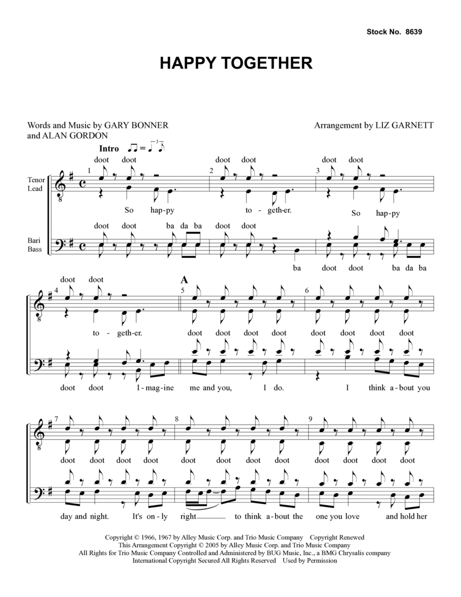 Happy Together (arr. Liz Garnett) TTBB scores gallery preview page 1