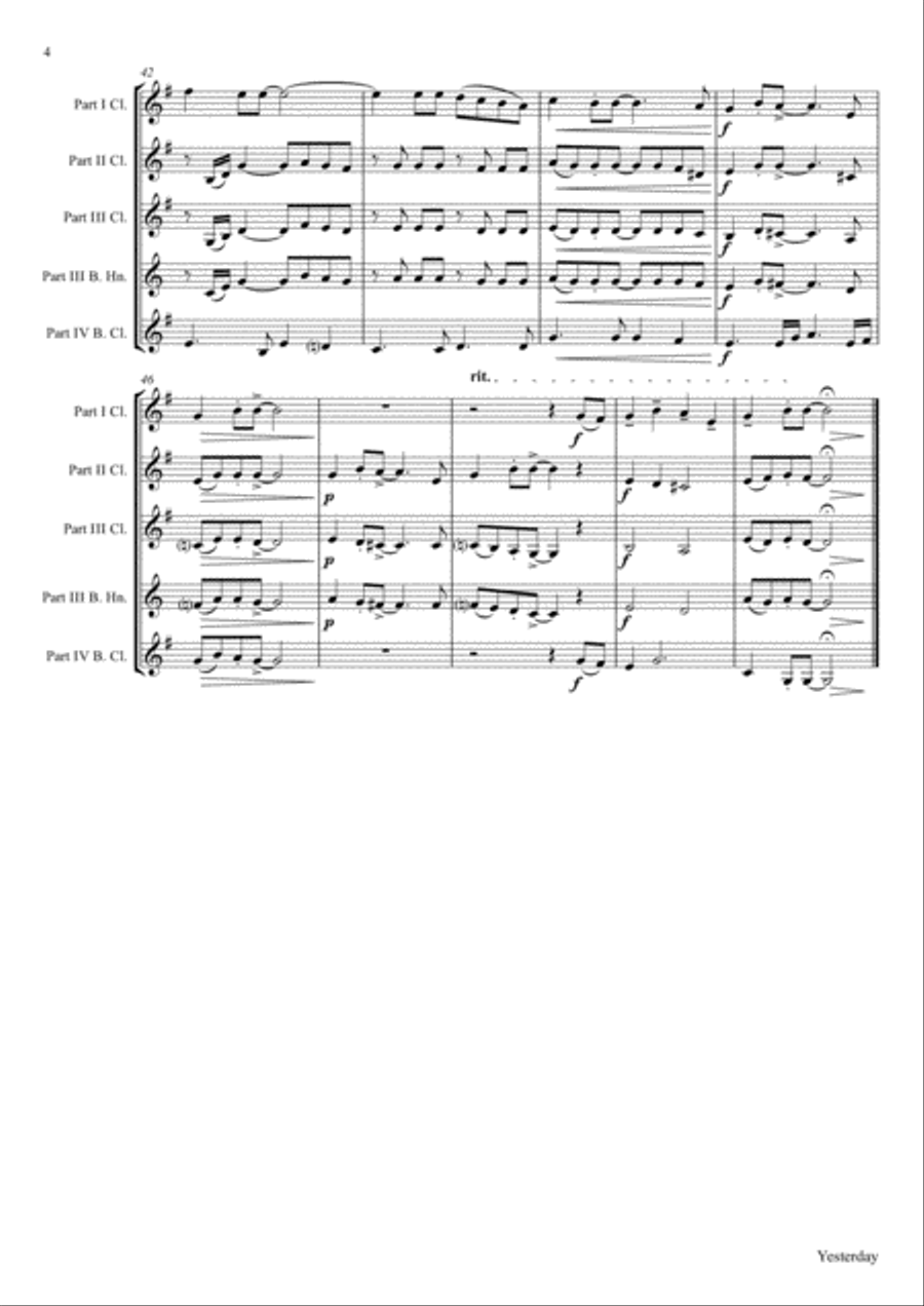 Yesterday Woodwind Quartet scores gallery preview page 4