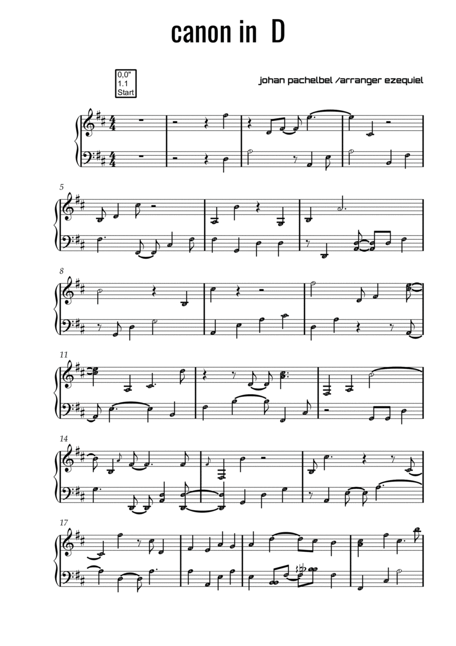canon in d Easy Piano scores gallery preview page 1