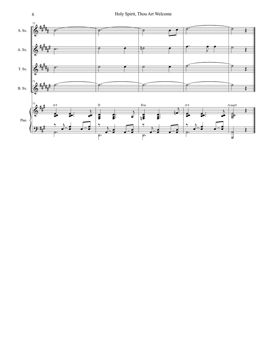 Holy Spirit, Thou Art Welcome Saxophone Quartet scores gallery preview page 6