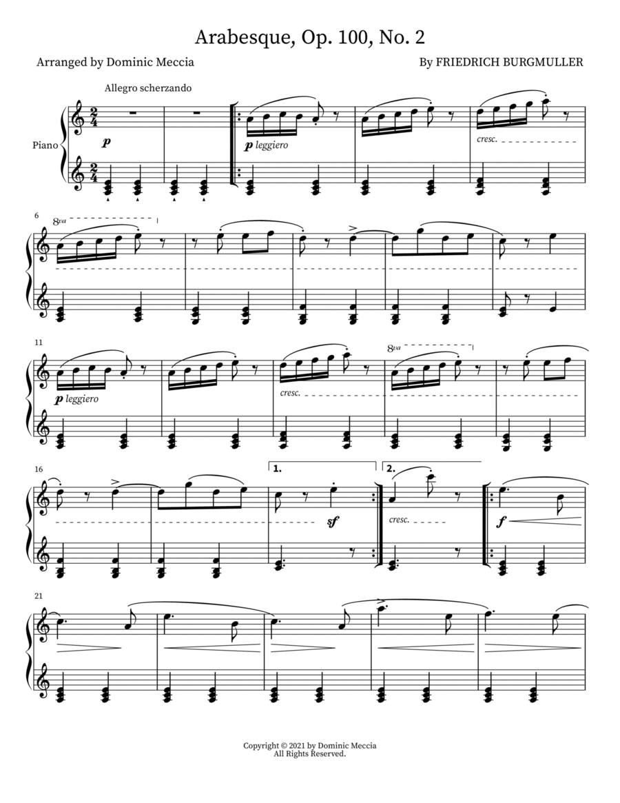 Arabesque, Op. 100, No. 2 Voice scores gallery preview page 1