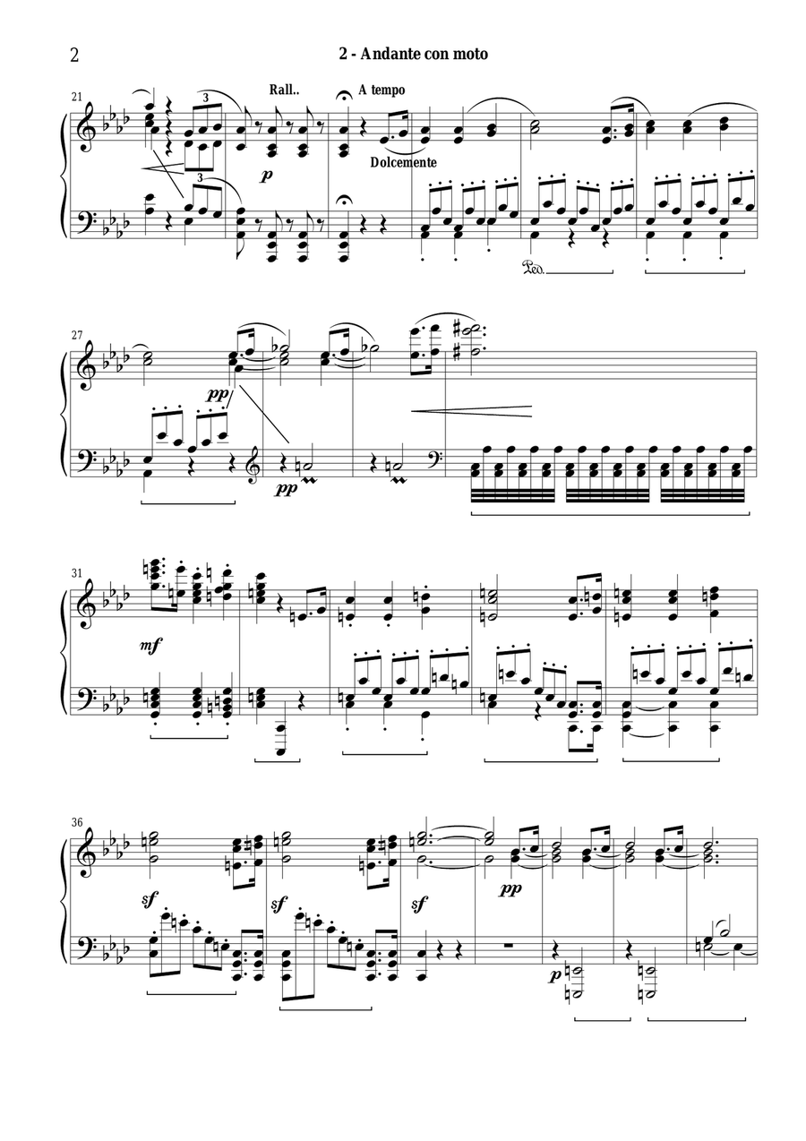 L.van Beethoven - Symphony no.5 Op.67 for piano – 2nd mov. Andante con moto Piano Solo scores gallery preview page 2