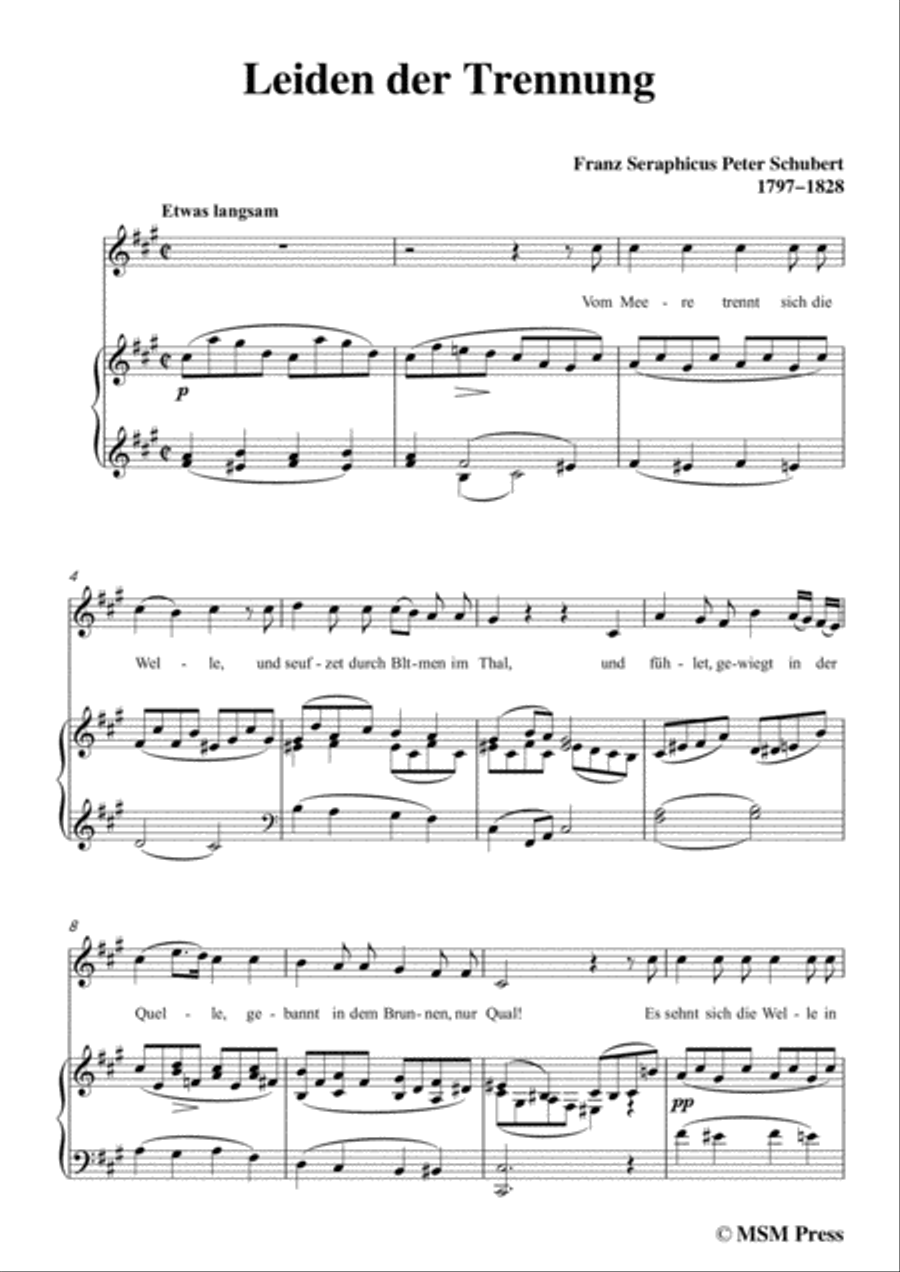 Schubert-Leiden der Trennung,in A Major,for Voice&Piano Voice scores gallery preview page 3