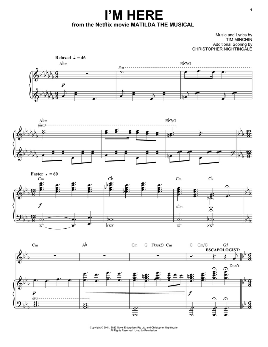 I'm Here (from the Netflix movie Matilda The Musical) Voice scores gallery preview page 1