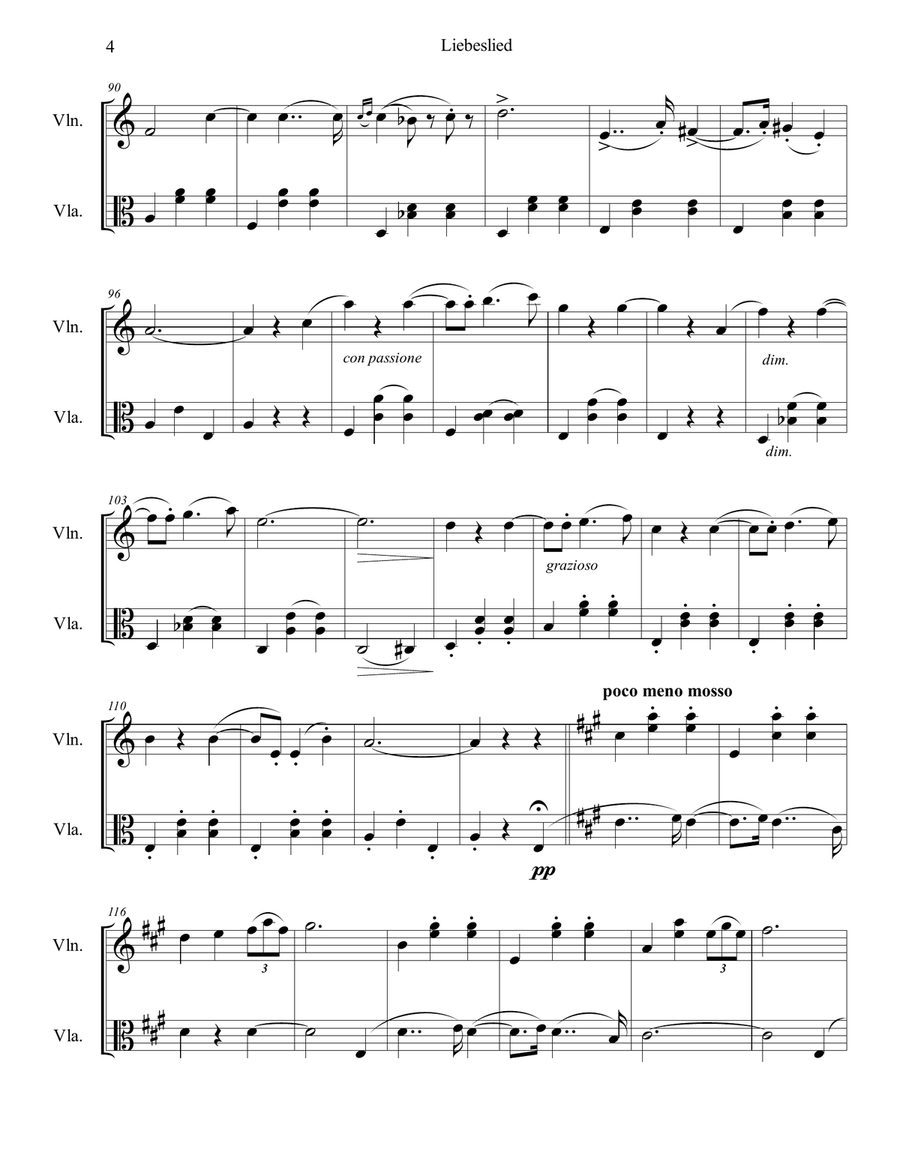 Fritz Kreisler - Love's Sorrow (Liebesleid) for violin and viola duo (score and parts) String Duet scores gallery preview page 4