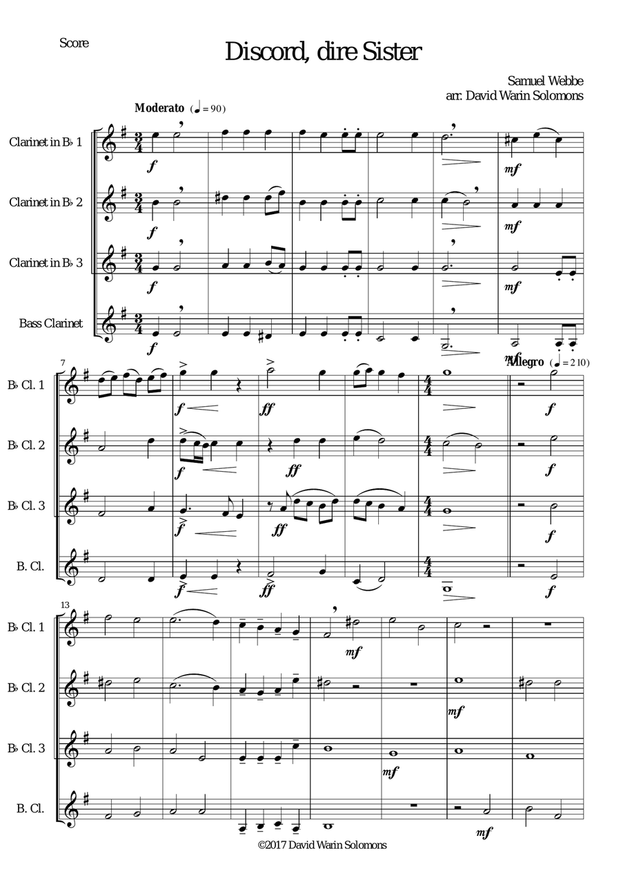 Discord, dire sister for clarinet quartet Clarinet Quartet scores gallery preview page 1