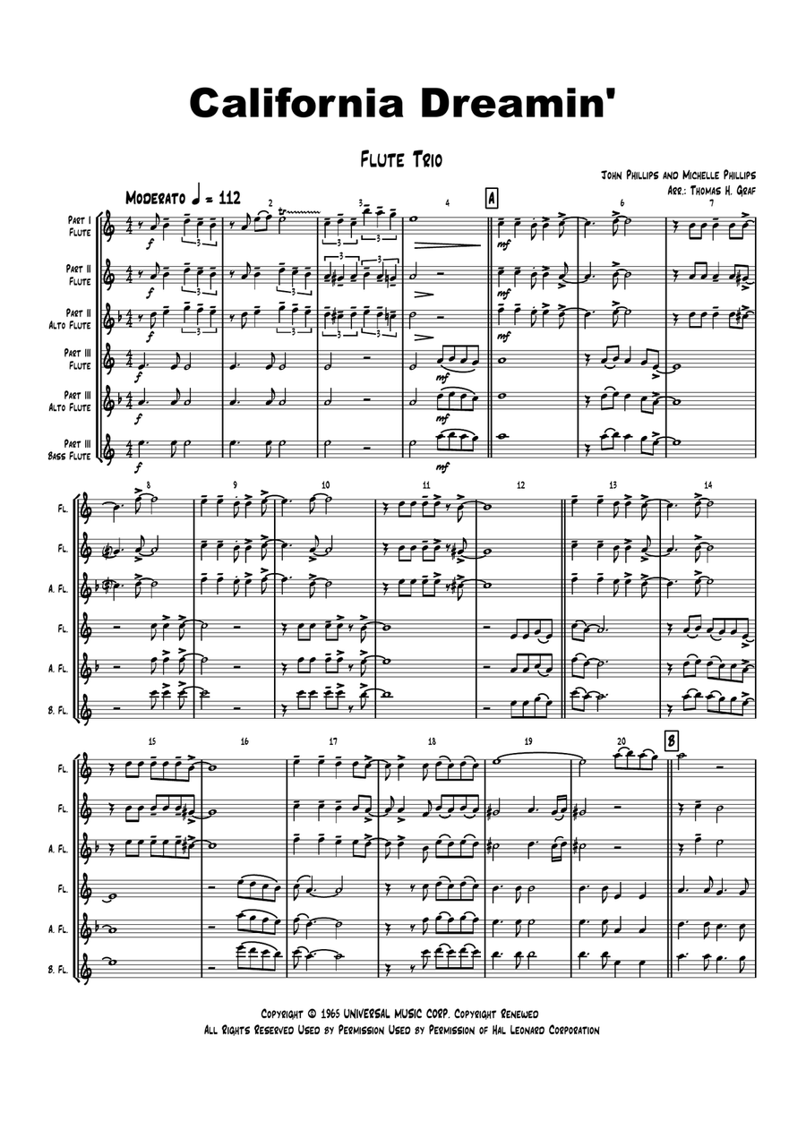 California Dreamin' Woodwind Trio scores gallery preview page 1