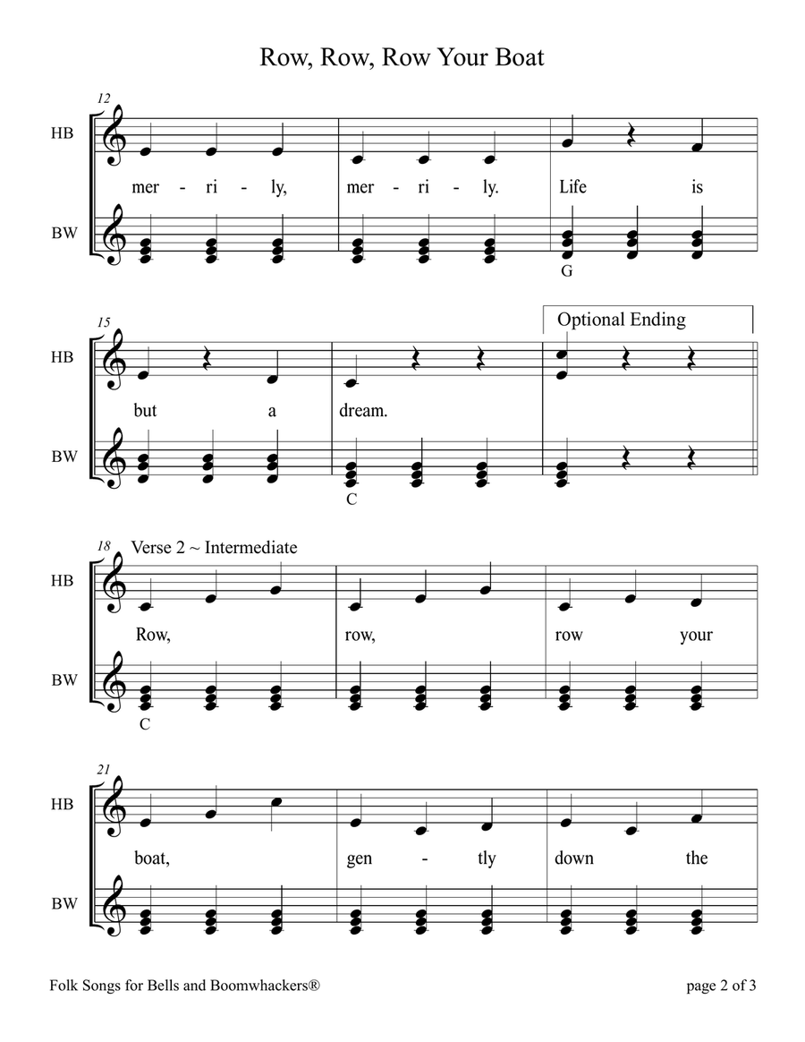 Row, Row, Row Your Boat (for 8-note Bells and Boomwhackers with Black and White Notes) Handbell Choir scores gallery preview page 6